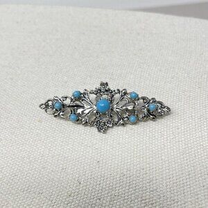 Gerrys Vintage Bar Brooch Silver-Tone‎ Turquoise Blue Classic Retro